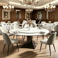 Table à manger ronde de luxe en pierre frittée 6 places Commande en gros |   Base de table pivotante en gros pour restaurant, villa, hôtel, OEM