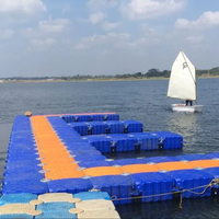 MY FLOAT CUBE Plateforme modulaire flottante robuste en HDPE avec cadre à piston, ponton, passerelle aquatique, quai pour jet ski, Orange Gris Bleu