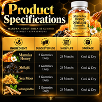 Gummies de Miel de Manuka et Shilajit à Marque Blanche avec Mousse de Mer et Ashwagandha – Soutien à la Vitalité Adulte – Supplément OEM ODM