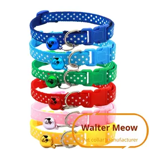 <span class=keywords><strong>Collar</strong></span> de nailon con lunares para mascotas 1,0 con campana, patrón sólido, <span class=keywords><strong>Collar</strong></span> para perros y gatos, stock listo para venta al por mayor con decoración de cinta - Product Image 1