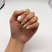 Faux Ongles Longs Stiletto Nude Élégants en Gelée, Coquillage Floral 3D avec Breloques Dorées, Faits Main Réutilisables, 24 Pièces