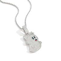 Collier pendentif fantôme de dessin animé serti de zircone cubique taille baguette, bijoux hip-hop pour hommes, vente en gros