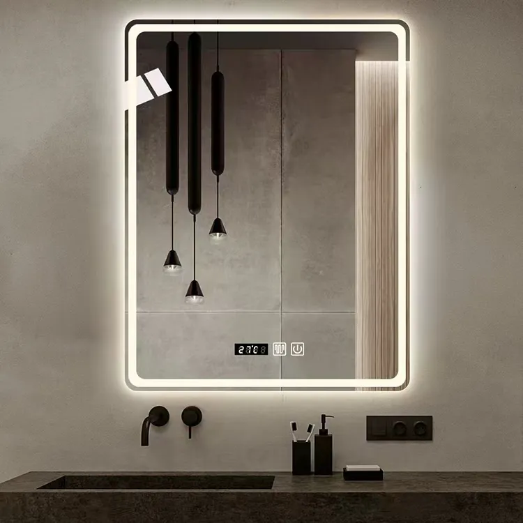 Smart Bathroom Mirror With light Anti-Fog Brightness Dimmer Three Color LED Bath Vanity Full Body Makeup Mirror