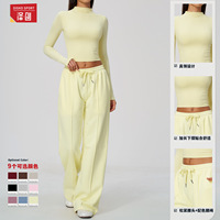 BR7134 Nouvelle tenue de sport coupe classique, haut court à manches longues, en nylon et élasthanne, pantalon décontracté chaud à jambes larges, vêtements de yoga