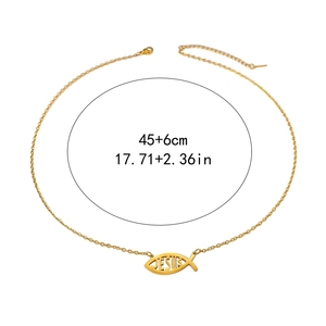 Colares de Pingente de Joias de Moda em Aço Inoxidável Banhado a Ouro à Prova d'Água com Tema Religioso Cristão de Peixe Jesus para Mulheres e Homens Atacado - Product Image 6