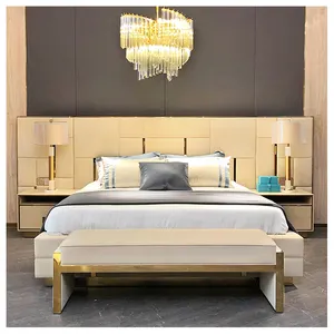 Modernes Luxus-Schlafzimmer möbel bett Gepolstertes italienisches Leder bett Modern mit verlängertem Kopfteil King Size White Queen Bed