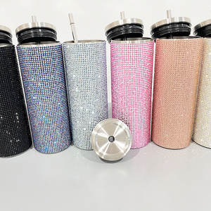 Đôi Tường Chân Không Cách Nhiệt 20Oz Skinny Straight Rhinestone Bling AB Kim Cương Nhiều Màu Bling Tumbler Với Nắp Và Rơm - Product Image 5