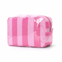 Trousse de maquillage à rayures roses, organisateur de toilette en PVC imperméable, pochette de voyage pour cosmétiques, étui de toilette de grande capacité pour femmes et filles