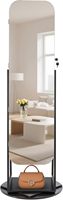 Miroir sur pied moderne en métal noir arrondi et rotatif avec armoire de rangement verrouillable pour bijoux, idéal pour la chambre et la décoration intérieure