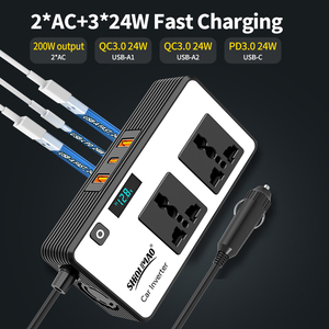 Biến tần điện áp dẫn hiển thị 200W chuyển đổi xe biến tần PD + 3USB + 2 ổ cắm DC 12V đến 110V 220V AC chuyển đổi - Product Image 3