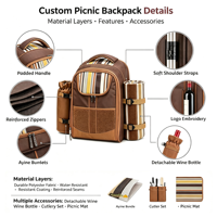 Mochila de Picnic Walker para 4 Personas con Compartimento Refrigerador, Bolsa para Vino, Manta de Picnic (45"x53") de Poliéster, 5 Libras, Regalo para Familiares y Amantes, Bolsa OEM