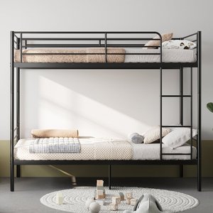 Lit superposé moderne double avec échelle et barrière de sécurité haute, convertible, en métal, pour chambre d'enfant ou dortoir, disponible en ODM/OEM - Product Image 1