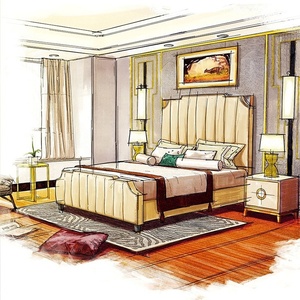 Francese italiano nuovo arrivo moderna <span class=keywords><strong>oro</strong></span> cornice rivestita di cuoio di lusso <span class=keywords><strong>letto</strong></span> king size <span class=keywords><strong>testata</strong></span> - Product Image 4