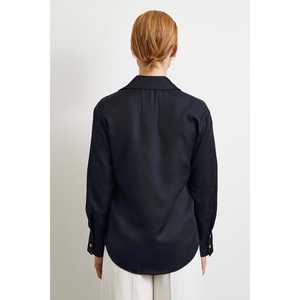 Minimalist Women's Black Poplin Button <b>Down</b> Shirt Everyday Style - Product Image 1