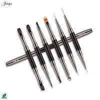 Ensemble de pinceaux à ongles en nylon à double extrémité avec manche en métal et bois, pour liner, ovales, plats, peinture, ombrage et paillettes, pour manucure DIY