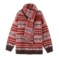 Pull tricoté ample vintage pour femme, tissé à la main, couleur rouge Noël, avec écharpe, idéal pour l'automne/hiver – Vente directe au meilleur prix