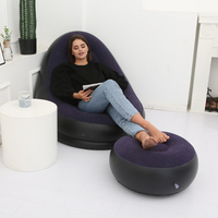 Canapé géant bleu foncé gonflable fauteuil paresseux avec pouf