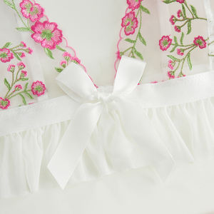 Soutien-gorge sans armatures à bretelles en maille respirante, style européen et américain, sexy, exquis, avec broderie florale - Product Image 6