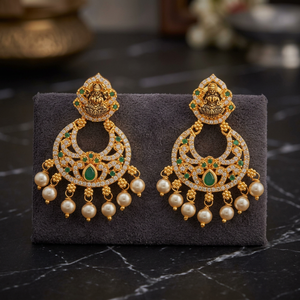 Boucles d'oreilles pendantes religieuses en zircon et perles pour mariage - Alliage de zinc pour femme - Product Image 3