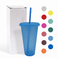 Gobelets en plastique à paillettes changeantes de couleur, personnalisables avec logo, réutilisables, en PP, 16 oz et 24 oz, pour café, boissons froides et eau, pour les fêtes