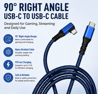 Cable USB-C a C de 90 Grados, Carcasa de Aleación de Aluminio Azul Antiarañazos, Cable Trenzado de Nailon Resistente, Carga Rápida PD de 100W, USB 3.1 para Computadora