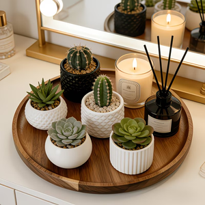 Piatti da portata rotondi e vassoi decorativi <span class=keywords><strong>in</strong></span> legno di acacia - 8 pollici 360 °   Vassoio <span class=keywords><strong>rotondo</strong></span> <span class=keywords><strong>in</strong></span> legno girevole da 30 cm, vassoio girevole <span class=keywords><strong>in</strong></span> legno per fiori - Product Image 1