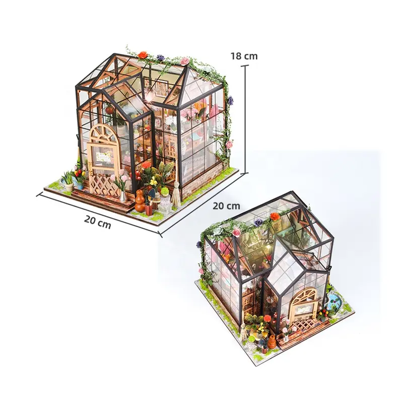 Jenny Gewächshaus Handwerk Mini möbel Modell hölzern Garten Puppenhaus DIY Miniatur-Zimmer-Set kleines Puppenhaus