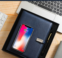 2024 personnalisé A5 Power Bank planificateur de charge couverture en cuir couverture rigide agenda ensemble de cahiers avec fonction de charge sans fil USB 16G