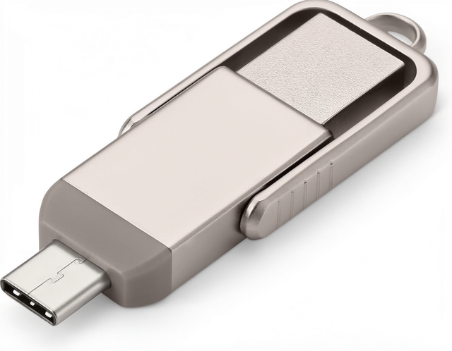 128GB Metal USB Flash Drive with USB-C and USB-A Dual Ports Silver USB Disk