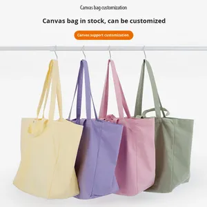 Sac fourre-tout en toile de coton sergé vierge coloré avec logo personnalisé, idéal pour le shopping, vente en gros - Product Image 1