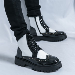 Bottes en cuir pour hommes de grande taille, bottes à talon épais, bottes décontractées tendance pour hommes, style <span class=keywords><strong>punk</strong></span> haut de gamme, bottes mi-hautes - Product Image 5