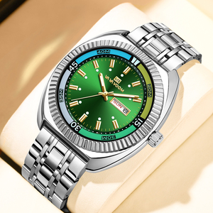 Premium Mens Gold Silver Diver Style Watch Luminous Dial Stainless Steel Band Timepiece with Double Calendar - Product Image 2