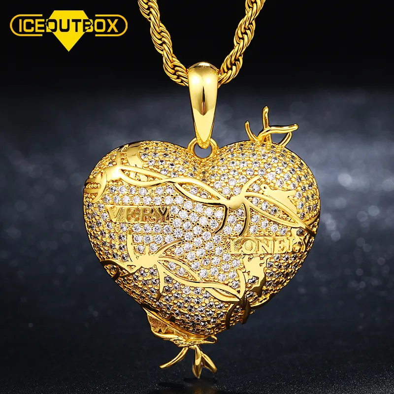 Бинг позолоченный латунь aaaa CZ бриллиант мужской кулон в виде сердца очарование бриллиант обледенение золото ювелирные изделия в стиле хип-хоп