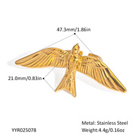 Rétro 18K Or Argent Acier Inoxydable Ins Style Bague et Boucle D'oreille Ensemble Ailes D'oiseau Conception Anneau Ouvert Étanche Non-fading Bijoux