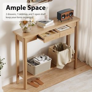 Table <span class=keywords><strong>console</strong></span> en <span class=keywords><strong>chêne</strong></span> massif de style mid-century moderne, luxueuse et naturelle, avec tiroirs, pour entrée et salon - Product Image 5