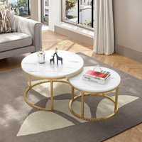 Table basse gigogne en bois de style ferme nordique moderne de luxe avec rangement et pieds dorés pour salon et mobilier de maison