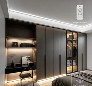 Armoire intégrée BALOM sur mesure haut de gamme en bois gris foncé - Portes vitrées et éclairage LED, bureau, rangement spacieux pour chambre à coucher - Product Image 5