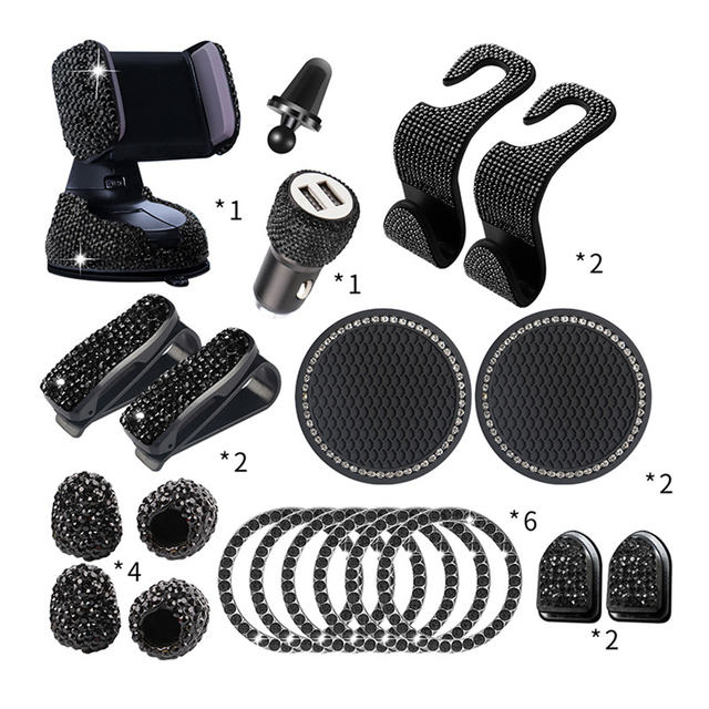 Popular Car Products 20pcs Set Bling Auto Inside Phone Holder Cup Mat Hook Engine Cover Sunglasses Holder