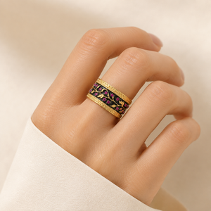 Anello vintage con foglie di vite incise, design floreale, accessori di moda per l'uso quotidiano - Product Image 2