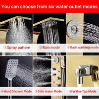 Ensemble de colonne de douche murale multi-vitesses en acier inoxydable noir avec cascade, jet mural et panneau de douche LED