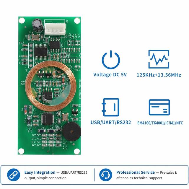 13.56mhz 125khz Dual Frequency NFC Contactless USB/RS232/UART Customized RFID Smart Access Control Card Reader Module