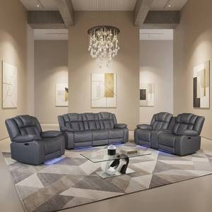 Conjunto de sofá reclinable eléctrico moderno con luces LED, mesa elevadora extensible, gabinete de almacenamiento, cuero artificial, relleno de esponja. - Product Image 3