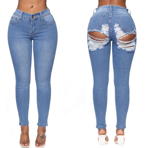 Delle Donne di prezzi bassi di Alta <span class=keywords><strong>vita</strong></span> Stretta Rotto Hole <span class=keywords><strong>jeans</strong></span> Distressed <span class=keywords><strong>jeans</strong></span> - Product Image 1