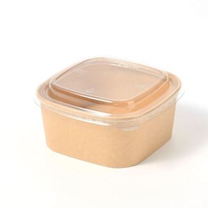 Bol alimentaire carré en papier kraft avec couvercle transparent, biodégradable, écologique, pour salades, fruits, à emporter, restauration, camping - Product Image 4