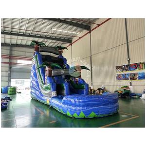 Tobogán Acuático Inflable de una Sola Vía con Diseño de Palmera Tropical, Tobogán Acuático Inflable Azul con Piscina, Alquiler Comercial para Fiestas de <span class=keywords><strong>Verano</strong></span> - Product Image 1