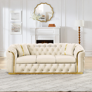 Winforce Factory <span class=keywords><strong>Outlet</strong></span> 3 plazas de lujo sala de estar sofás conjunto de muebles italiano gris terciopelo Chesterfield sofá sofás - Product Image 6