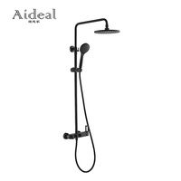 Douche murale 9 pouces, 3 fonctions, douchette à main, robinets à débit contrôlé, double poignée, barre coulissante, pluie apparente, laiton noir, céramique