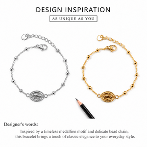 <b>Beaded</b> Charm <b>Bracelet</b>, Stainless Steel, 14K Gold Vacuum Plated, Gold and <b>Silver</b> Color Options - Product Image 2