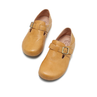 Chaussures plates décontractées pour femmes en cuir avec bride en T et boucle réglable