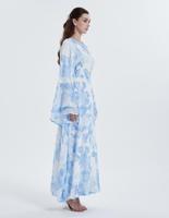 Abaya en Chiffon Imprimé Floral pour Femmes Musulmanes Adultes, Design Personnalisé Accepté, Deux Couches, Manches Bouffantes, Ceinture à Nouer à la Taille, Style Casual